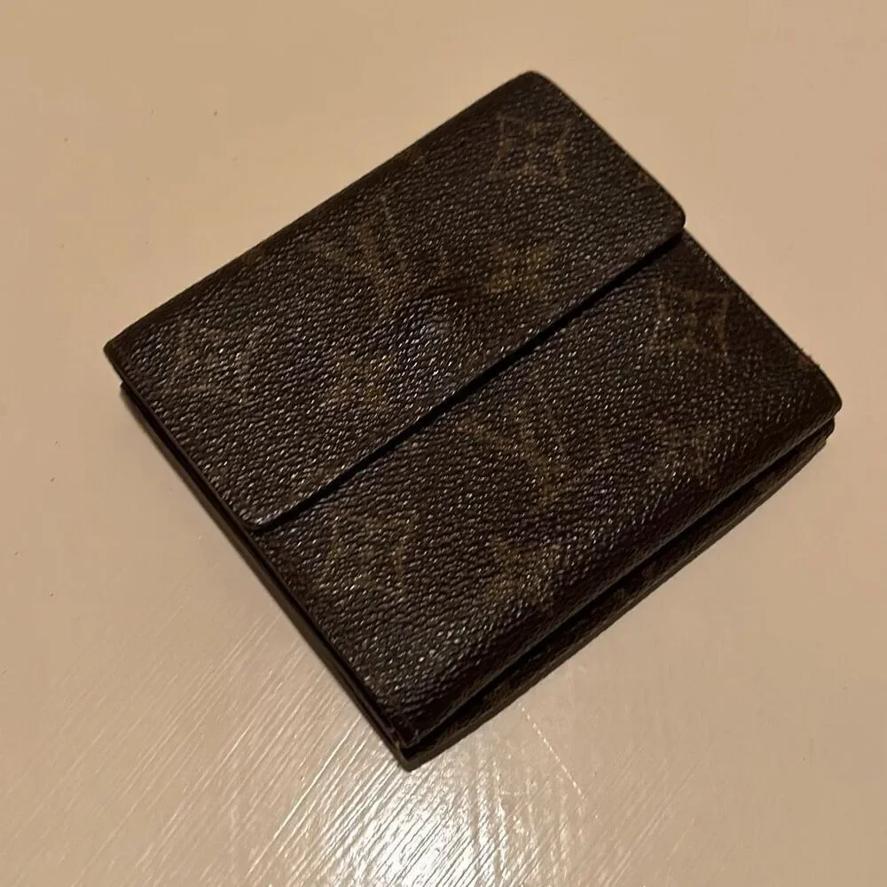 Louis Vuitton Monogram Compact Trifold Wallet Classic Brown Tan LV Logo Pattern